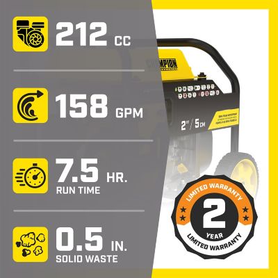 Image showing  2 in. Gas-Powered Semi-Trash Water Transfer Pump, 158 GPM, Hose and Wheel Kit