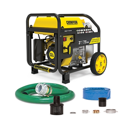 Champion Power Equipment 3 in. 264 GPM Gas-Powered Semi-Trash Water Transfer Pump, Hose and Wheel Kit