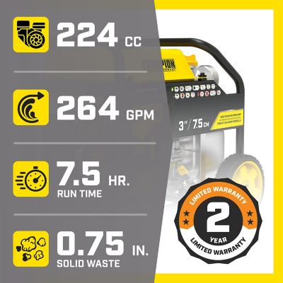 Image showing  3 in. Gas-Powered Semi-Trash Water Transfer Pump, 264 GPM, Hose and Wheel Kit