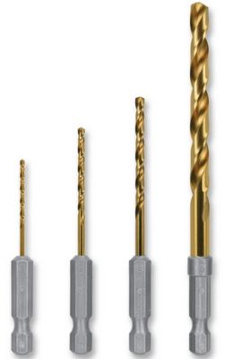 Image showing  Hex Shank Titanium Drill Bit Set, Precision CNC Machined High Speed Steel, 4 pc.