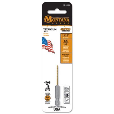 Montana Brand Tools 1/16 in. Titanium Hex Shank Drill Bit, Precision CNC Machined High Speed Steel