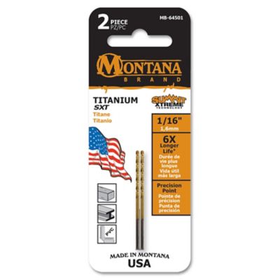 Montana Brand Tools 1/16 in. Titanium Round Shank Drill Bits, Precision CNC Machined High Speed Steel, 2 pc.