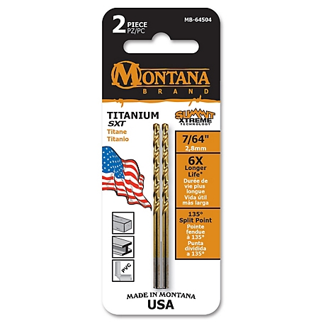 Montana Brand Tools 7/64 in. Titanium Round Shank Drill Bits, Precision CNC Machined High Speed Steel, 2 pc.