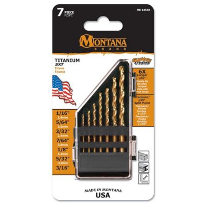 Montana Brand Tools Titanium Round Shank Drill Bits, Vest Pack, 7 pc.