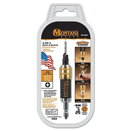 Montana Brand Tools #6 4-in-1 Compact Modular Countersink Drill and Driver, Non-Slip Impact Hex Shank