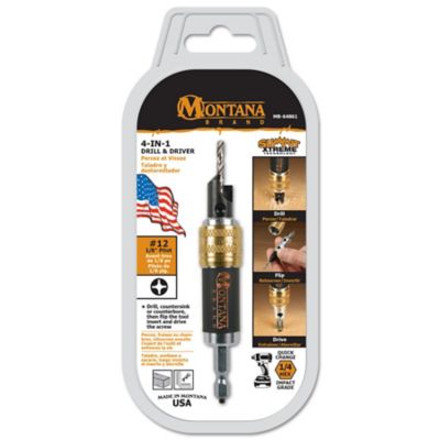 Montana Brand Tools #12 4-in-1 Compact Modular Countersink Drill and Driver, 1/4 in. Non-Slip Impact Hex Shank