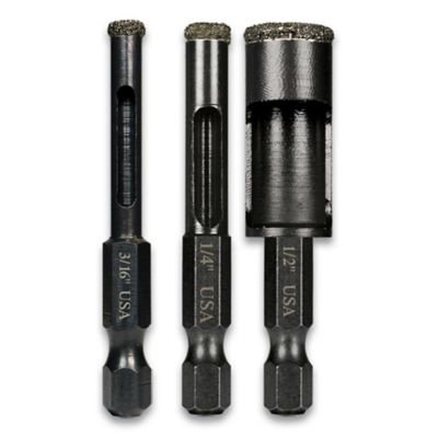Image showing  3 pc. 3/16 in., 1/4 in. and 1/2 in. Diamond Tile Drill Bit Set