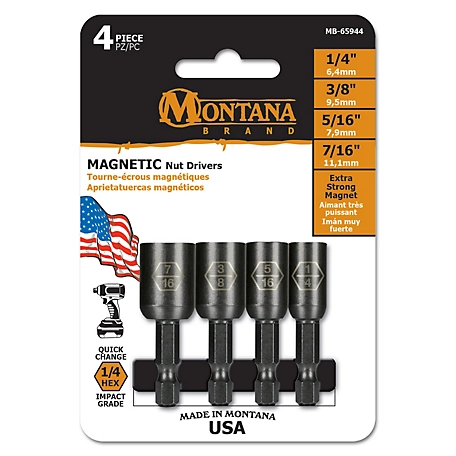 Montana Brand Tools 4 pc. Standard Magnetic Nut Driver Set, 1/4 in. Hex Shank