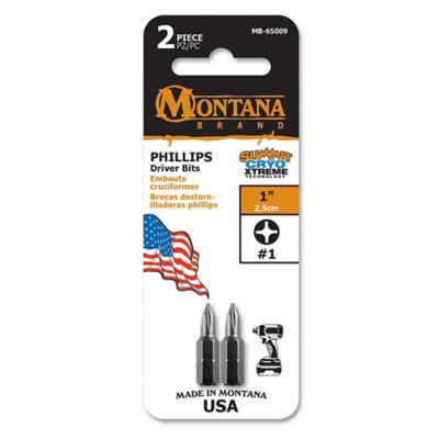 Montana Brand Tools 2 pc. #1 Phillips Driver Bit, 1 in., Impact Grade, Cryogenically Treated