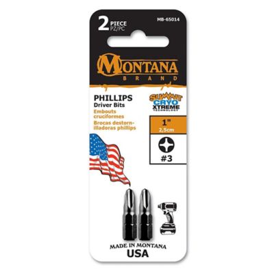 Montana Brand Tools 2 pc. #3 Phillips Driver Bit, 1 in., Impact Grade, Cryogenically Treated