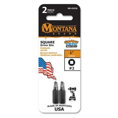 Montana Brand Tools 2 pc. #2 Square Driver Bit, 1 in., Impact Grade, Cryogenically Treated