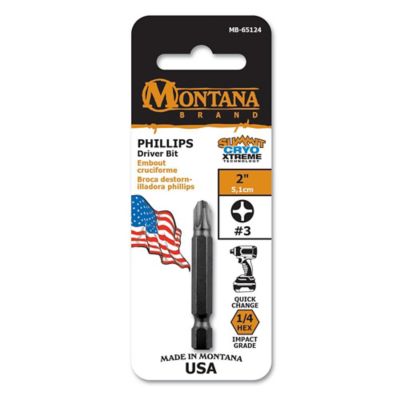 Montana Brand Tools #3 Phillips Driver Bit, 2 in., Impact Grade, Cryogenically Treated