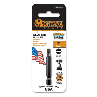 Montana Brand Tools 6-8 Slotted Driver Bit, 2 in., Impact Grade, Cryogenically Treated
