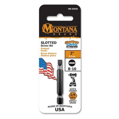 Montana Brand Tools 8-10 Slotted Driver Bit, 2 in., Impact Grade, Cryogenically Treated