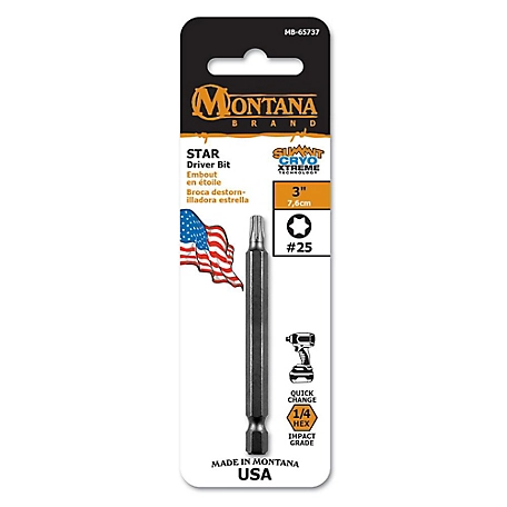 Montana Brand Tools #25 Star Driver Bit, 3 in., Impact Grade, Cryogenically Treated