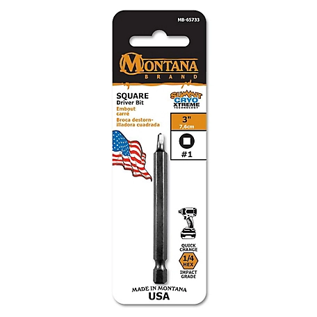 Montana Brand Tools #1 Square Driver Bit, 3 in., Impact Grade, Cryogenically Treated