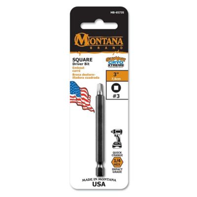 Montana Brand Tools #3 Square Driver Bit, 3 in., Impact Grade, Cryogenically Treated
