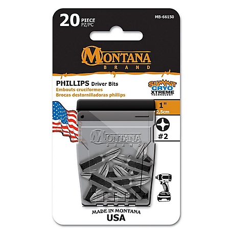 Montana Brand Tools 20 pc. 1 in. Driver Bit Set, Phillips #2 Driver Bits, Vest Box