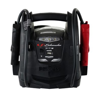 Schumacher 1,000A Peak Portable Power Jump Starter with Air Compressor, 9.63 in. x 10.88 in. x 10.5 in. I have used for the charger and the air compressor and even my husbans was impressed with how it was almost as fast as his air compressor