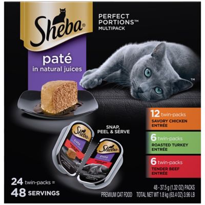 Sheba Wet Cat Food Pate Variety Pk, Savory Chicken, Roasted Turkey & Tender Beef 24 2.6oz PERFECT PORTIONS TwinPack Tray