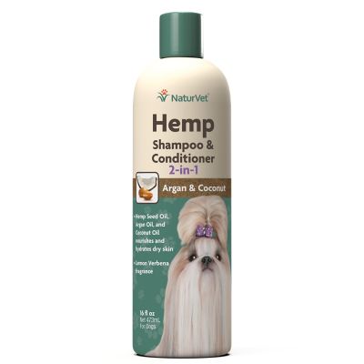 NaturVet Hemp 2-in-1 Shampoo and Conditioner, Argan and Coconut for Dogs, 16 oz.