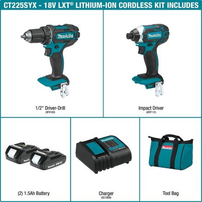 Image showing 7 th Makita Cordless 18V Lithium-Ion Compact Combo Kit with Makita Bag, 1.5Ah, 2 pc.
