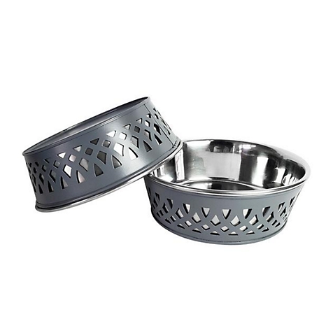 JMP Farmhouse Metal Punchout Dishwasher Safe Stainless Steel Dog Bowls, 2-Bowls