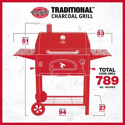 Image showing  Traditional Charcoal Cart Grill, 789 sq. in., Black