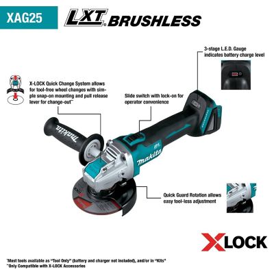 Image showing 5 th Makita 4-1/2 to 5 in. Diameter 18V LXT Lithium-Ion Brushless Cordless X-Lock Angle Grinder with AFT, Tool Only