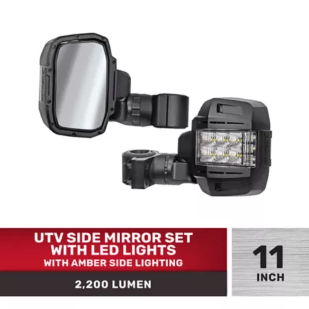 TravellerX UTV 2 200 Lumen Side Mirrors with LED Lights 2-Pack Automotive Work Lights