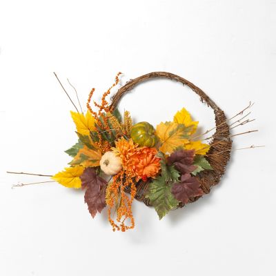 Gerson International 20 in. Diameter Cornucopia Wreath with Pumpkins and Berries