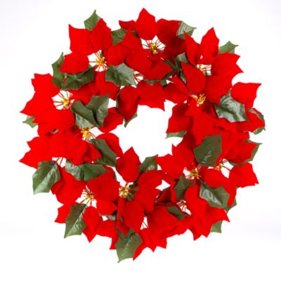 Everlasting Glow 24 in. Pre-Lit Battery Operated Poinsettia Artificial Christmas Wreath with 45 White Micro LED Lights