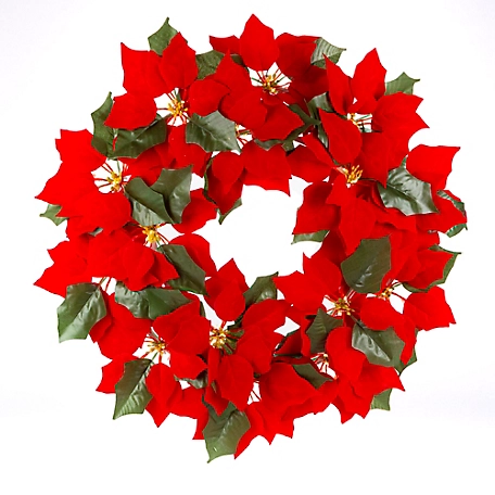 Everlasting Glow 24 in. Battery Operated Pre-Lit Poinsettia Artificial Christmas Wreath with 45 White Micro LED Lights