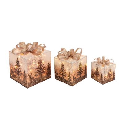 Gerson International Electric Operated Lighted Holiday Jewel Gift Box Decors, 3 pc.