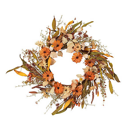 Gerson International 22 in. Harvest Wreath with Fall Flowers and Berries