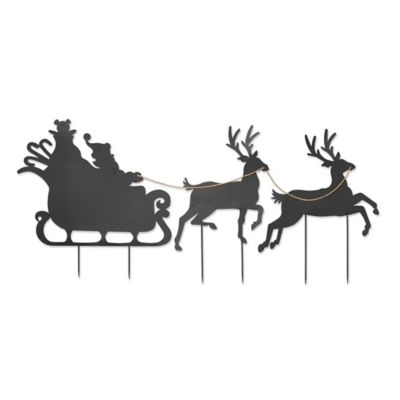 Gerson International 86 in. Santa in Sleigh Pulled by Deer Metal Silhouette Holiday Yard Decor