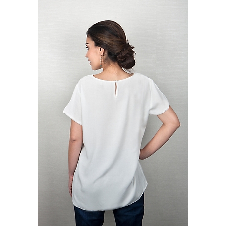Women's T shirt Tee White Heart Cut Out Lace Trims Short Sleeve
