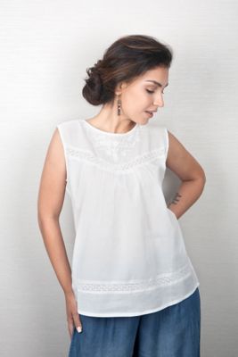 Ribbon Heart Sleeveless Top with Embroidery and Crochet Trim