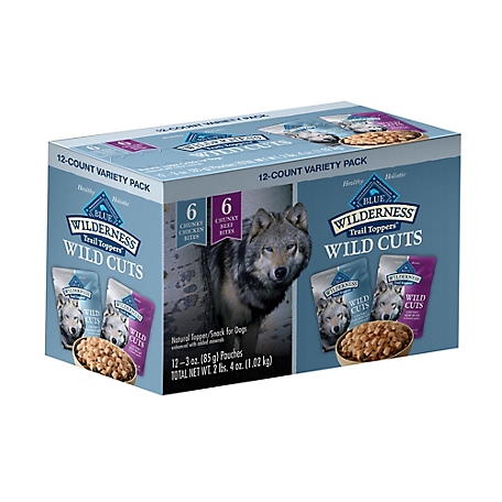 Blue Buffalo Wilderness Trail Toppers Wild Cuts Adult Chicken and Beef Chunks Wet Dog Food Variety pk., 3 oz. Pouch, Pack of 12