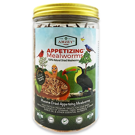 Amzey Dried Mealworm Bird Treats, 3.5 oz.