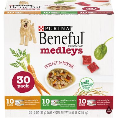 Purina Beneful Adult Tuscan, Romana and Mediterranean Style Chunks Wet Dog Food Variety Pack, 3 oz. Can, Pack of 30 The ingredients are far better than many other canned dog foods