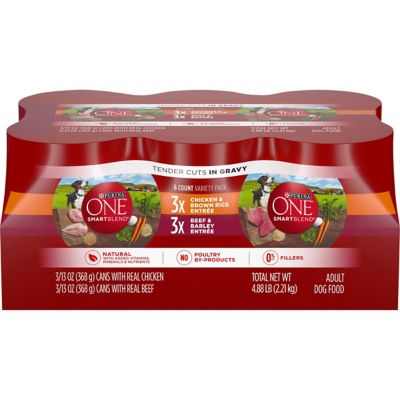 Purina ONE SmartBlend Adult Beef and Chicken in Gravy Wet Dog Food Variety Pack, 13 oz. Can, Pack of 6 My Dogs Love Beef,Barley and gravy!