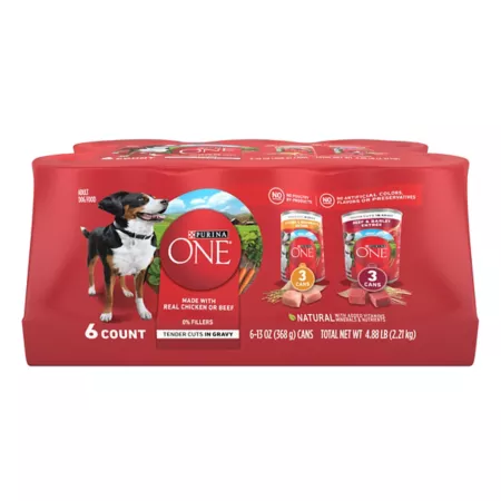 Purina ONE SmartBlend Beef and Chicken Gravy Recipe for Adult Dogs Wet Food Variety Pack 13 oz 6 Can Pack Wet Dog Food