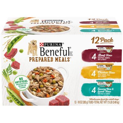 Purina Beneful Adult Chicken, Beef and Lamb in Gravy Wet Dog Food Variety Pack, 10 oz. Tray, Pack of 12 My dogs likes this