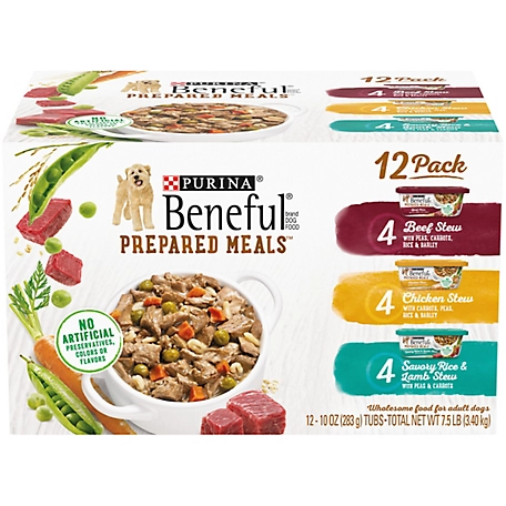 Purina Beneful Adult Chicken, Beef and Lamb in Gravy Wet Dog Food Variety Pack, 10 oz. Tray, Pack of 12