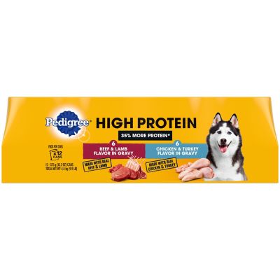 Pedigree High Protein Chicken and Turkey Flavor and Beef and Lamb Flavor in Gravy Wet Dog Food Variety Pack, 13.2 oz