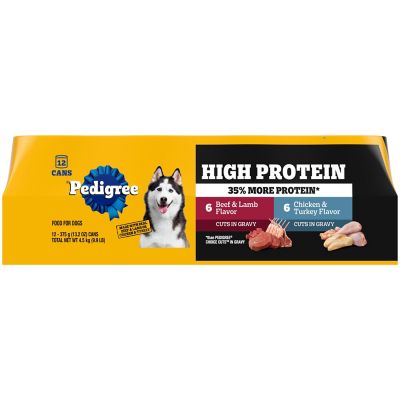 Pedigree High Protein Chicken and Turkey Flavor and Beef and Lamb Flavor in Gravy Wet Dog Food Variety Pack, 13.2 oz