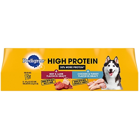 Pedigree High Protein Chicken and Turkey Flavor and Beef and Lamb Flavor in Gravy Wet Dog Food Variety Pack, 13.2 oz