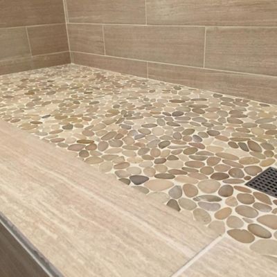 Image showing  Tan Sliced Pebble Tiles, 12 in. x 12 in., 5 pc.