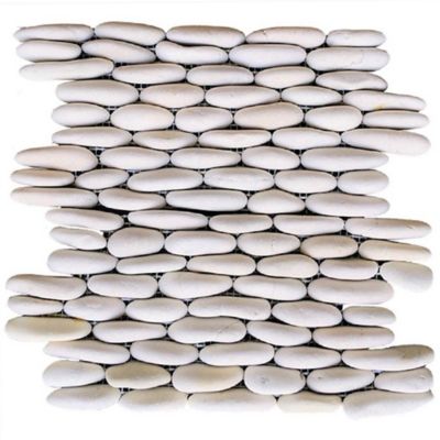 Rain Forest Tan Stone Mosaic Pebble Tiles, 12 in. x 12 in., White, 5 pc.